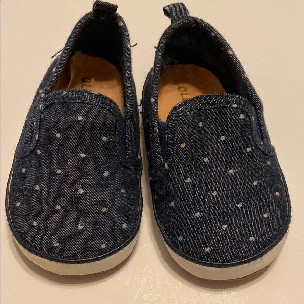 Old Navy Infant Navy Denim Polka Dot Slip-On Shoes Size 12-18 months